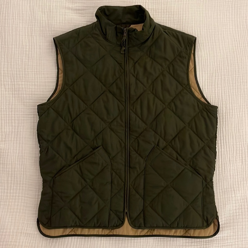 Mens J. Crew Mercantile quilted vest | green | size L